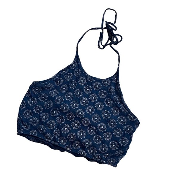 Earthbound Trading Co Boho Style Cropped Halter Top-Blue-M-GUC - Picture 1 of 5